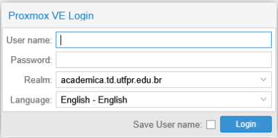 Tela de login do Proxmox Tela de login do Proxmox